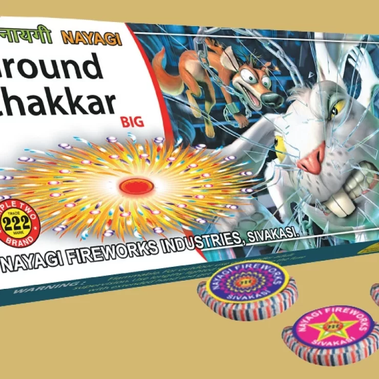 Traditional Ground Chakkars spinning Sivakasi crackers with colourful spark effects by Nayagi Fireworks