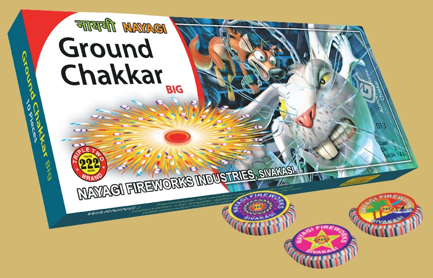 Traditional Ground Chakkars spinning Sivakasi crackers with colourful spark effects by Nayagi Fireworks
