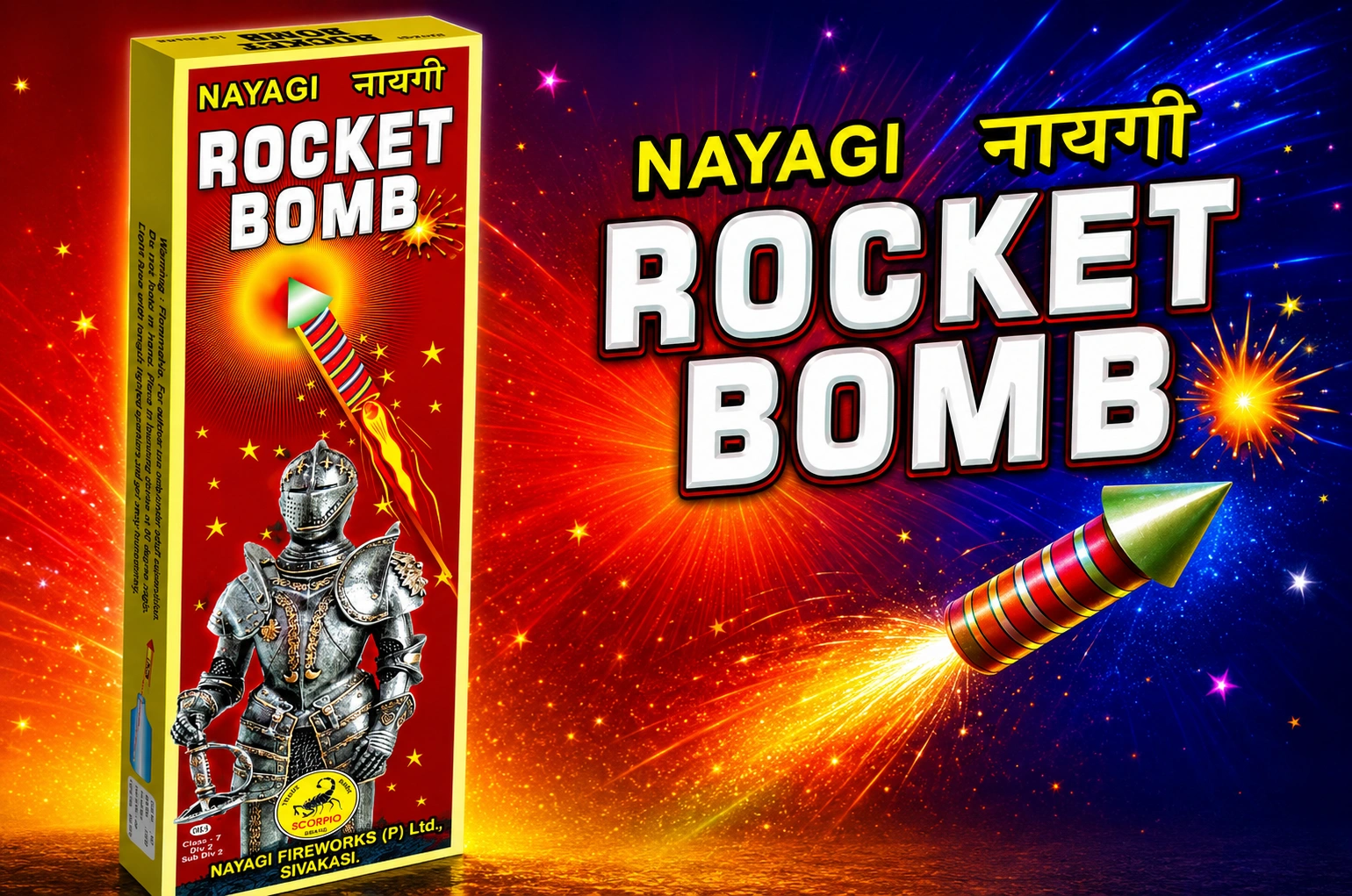 Traditional Rockets Sivakasi crackers with colourful aerial sky burst effects by Nayagi Fireworks